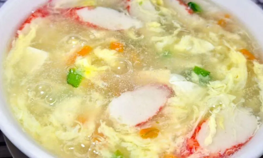 Seafood Soup Clear broth with crab sticks, egg, and vegetables at Bamboo Cafe, a Chinese Restaurant restaurant in Glendale